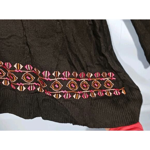 FEVER Women's Medium Black Floral Embroidered Long Sleeve Sweater Rayon Blend - Picture 5 of 7